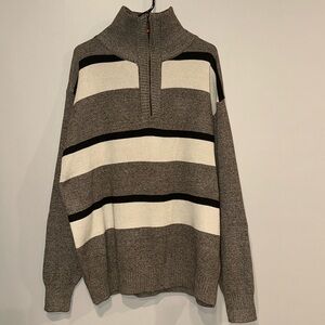 Mens PRONTI Turtleneck Zip Striped Sweater Size 2XL Thick Relaxed‎ Fit OFFICE